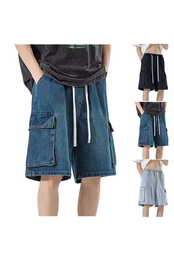 Summer Men's Casual And Fashionable Solid Color Drawstring Elastic Waist Pocket Shorts Black L