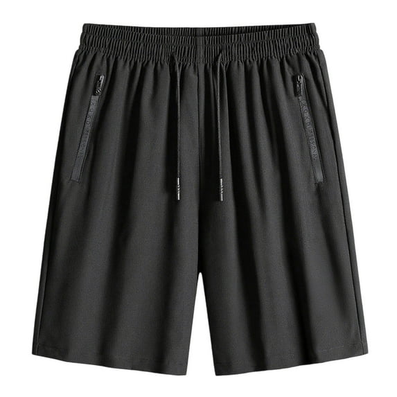 LpwkSSA Summer Men's Casual And Fashionable Solid Color Drawstring Elastic Waist Shorts Black L