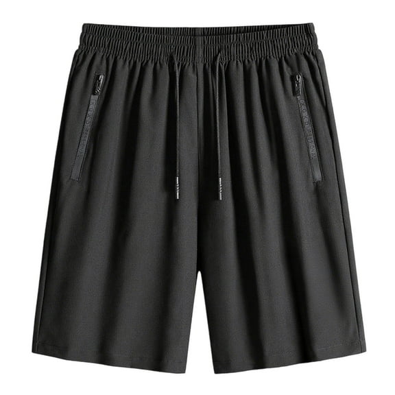 LpwkSSA Summer Men's Casual And Fashionable Solid Color Drawstring Elastic Waist Shorts Black XL