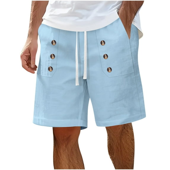 LpwkSSA Summer Men's Casual And Fashionable Solid Color Drawstring Elastic Waist Shorts Blue XL