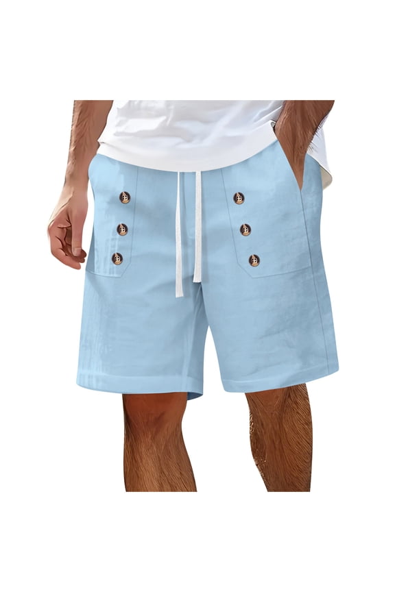 Summer Men's Casual And Fashionable Solid Color Drawstring Elastic Waist Shorts Blue XXL