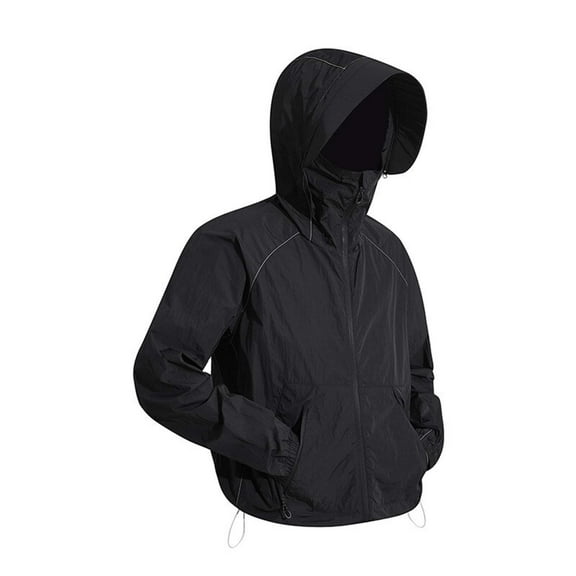 LpwkSSA Sun Protection Outwear Coat for Men Solid Color Outdoor Sunscreen Climb Sport Run Jacket with Pocket Zipper Long Sleeved Hooded Coat Black XL