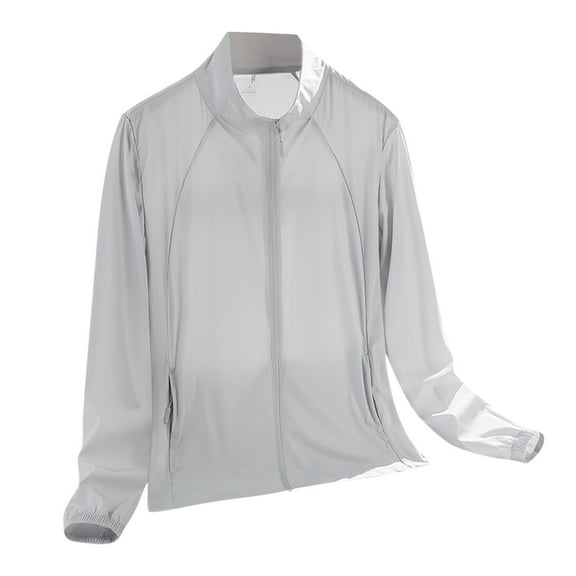 LpwkSSA UV Protection Outdoor Sun-proof Jacket Lightweight Breathable High Elastic Zippered Long Sleeve Sports Coat Casual Wear Summer Essentials Gray XXXL