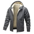 thumbnail image 1 of LpwkSSA Warm Hooded Coats for Men Winter Fuzzy Windproof Coats Outwear Solid Color Thick Design Zipper Pocket Drawstring Long Sleeved Hooded Casual Jacket Gray XXXL, 1 of 3