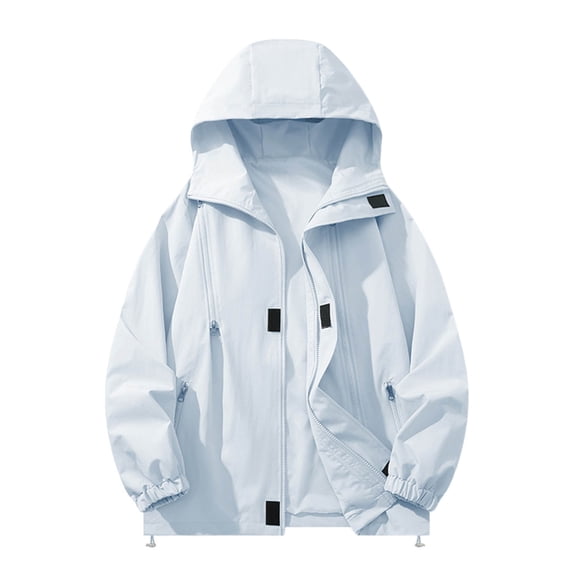 LpwkSSA Waterproof Coat for Men Casual Sports Solid Color Windproof And Waterproof Long Sleeved Hooded Workwear Outdoor Jacket Blue XXL