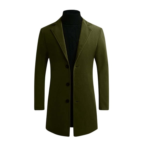 LpwkSSA Windbreaker Coat for Men Fall Long Sleeve Button Pocket Casual Pea Coat Solid Thicken Woolen Windbreaker Coat,Plus Size Tops for Men Green XXXXXL