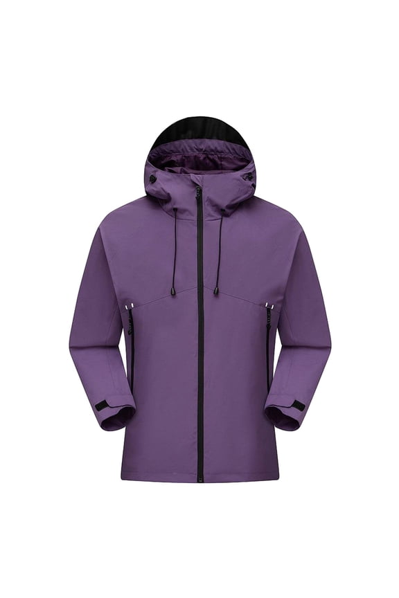 Windproof Hooded Jacket Waterproof Casual Mountaineering Top Breathable Adjustable Cuffs Comfortable Outdoor Sailing Leisure Exploration Jacket Purple XL