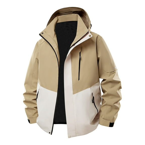 LpwkSSA Windproof Jacket for Men Solid Color Outdoor Climb Hooded Sport Jacket with Pocket Zipper Long Sleeved Loose Fit Mountaineering Coat Yellow XL