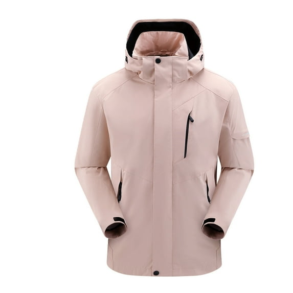 LpwkSSA Windproof Padded Jacket Men Solid Color Outdoors Mountaineering Wearproof Warm Zipper Multi pocket Coat Long Sleeve Jacket Loose Fit Outdoor Trendy Hiking Versatile Pink XXXXL