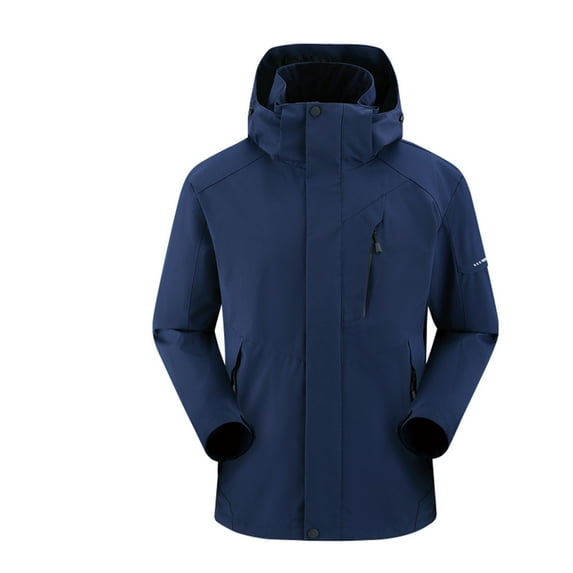 LpwkSSA Men's Three-in-one Splice Solid Color Outdoors Mountaineering Wearproof Warm Zipper Multi-pocket Down Feather Lnner Lap Coat Long Sleeve Jacket Blue L