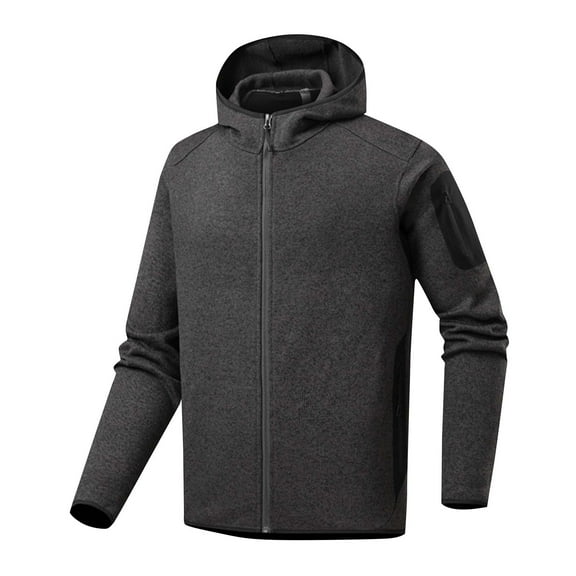 LpwkSSA Winter Coats for Men Casual Fashion Solid Color Running Fitness High Elastic Zipper Pocket Cardigan Long Sleeve Hooded Coat Black XXXL