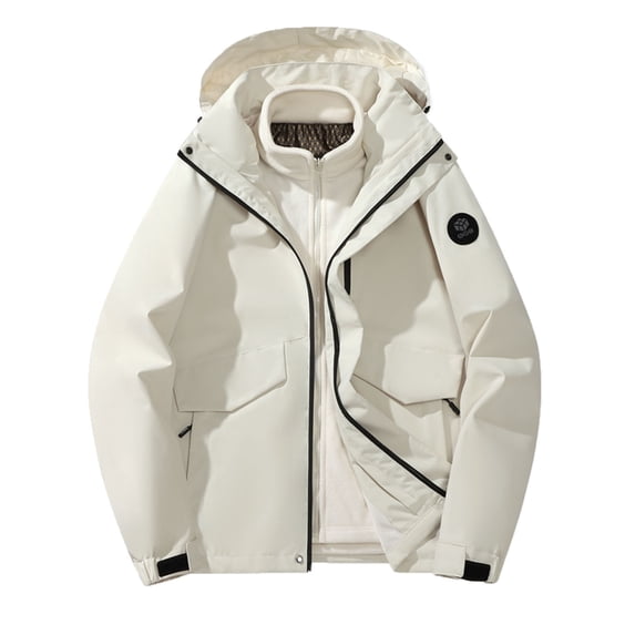 LpwkSSA Winter Coats for Men Fashion Casual Solid Color Outdoor Jacket Lightweight Zipper Pockets Long Sleeve Hooded Windbreaker Coat White XXXL