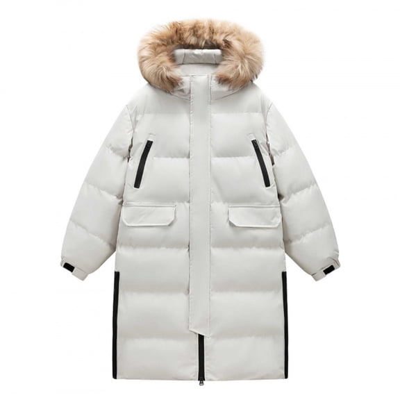 LpwkSSA Winter Down Coats for Men Mid To Long Length Solid Color Thick Warm Long Sleeved Hooded Zipper Thermal Cardigan Cotton Jacket White XXL