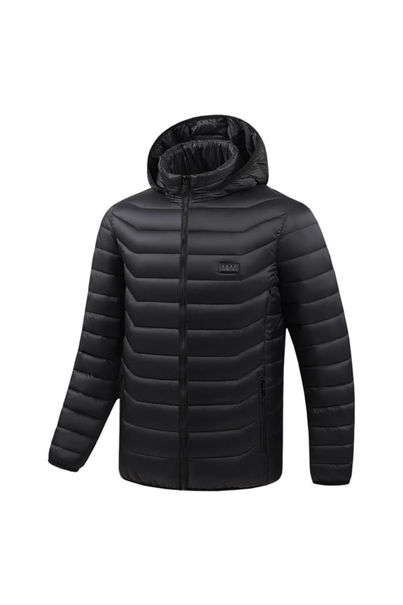 Winter Heated Puffer Coat for Men Solid Color Zipper Four Control 24 Areas Rechargeable USB Waterproof Heated Vest Oversize Warm Coat with Detachable Hood Black XL