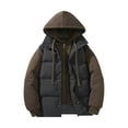 thumbnail image 1 of LpwkSSA Winter Puffer Coats for Men Solid Color Zip Up Hooded Fake Two Piece Long Sleeve Sports Thickened Fleece Lined Casual Outerwear Puffer Jacket Black XXL, 1 of 7