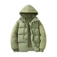 thumbnail image 1 of LpwkSSA Winter Puffer Coats for Men Solid Color Zip Up Hooded Fake Two Piece Long Sleeve Sports Thickened Fleece Lined Casual Outerwear Puffer Jacket Green XXXL, 1 of 7