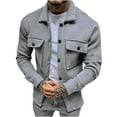 thumbnail image 1 of LpwkSSA Winter Thermal Jackets for Men Turndown Collar Button Casual Fashion Long Sleeved Hoodless Coat With Pockets Gray XXXL, 1 of 5