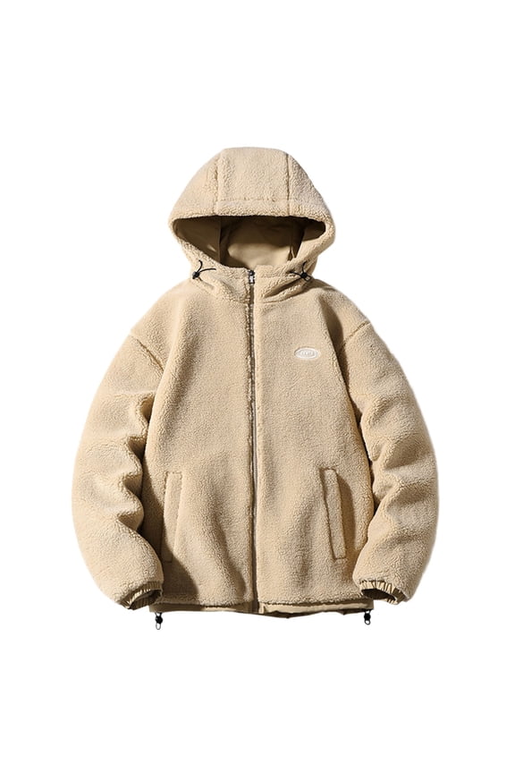 Winter Thicke Jacket for Men Lambwool Hooded Warm Zipper Sweater Coats Loose Casual Solid Color Zipper Long Sleeve Cardigan&nbsp;Coat Yellow XXXL