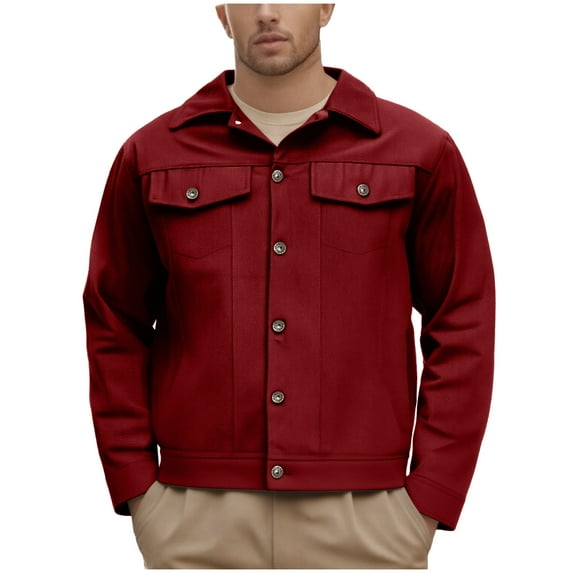 LpwkSSA Work Coat for Men Plus Size Cargo Solid Color with Multiple Pockets Long Sleeved Hoodless Casual Fashion Jacket Red XXL