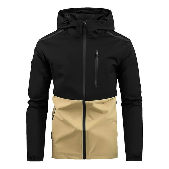 LpwkSSA Work Coats for Men Color Matching Long Sleeved Zipper Hooded Workwear Coat with Pockets Casual Fashion Waterproof workwear Jacket Yellow M