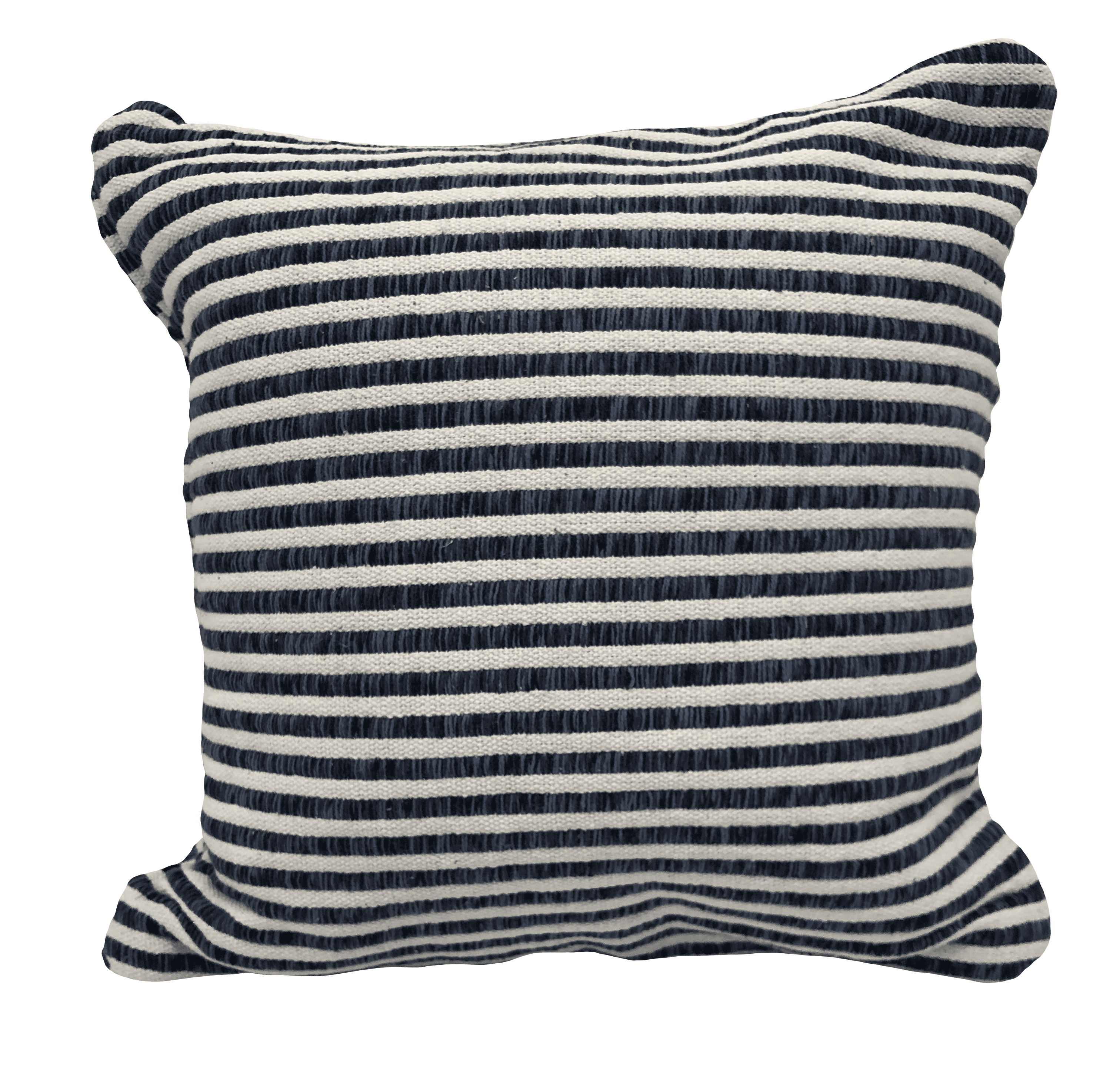 22" Square Blue and White Striped Cotton Throw Pillow