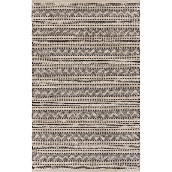 Lr Home Bleached Naturals Black Jet 5 x 8 Chevron Eco- Friendly Indoor Area Rug