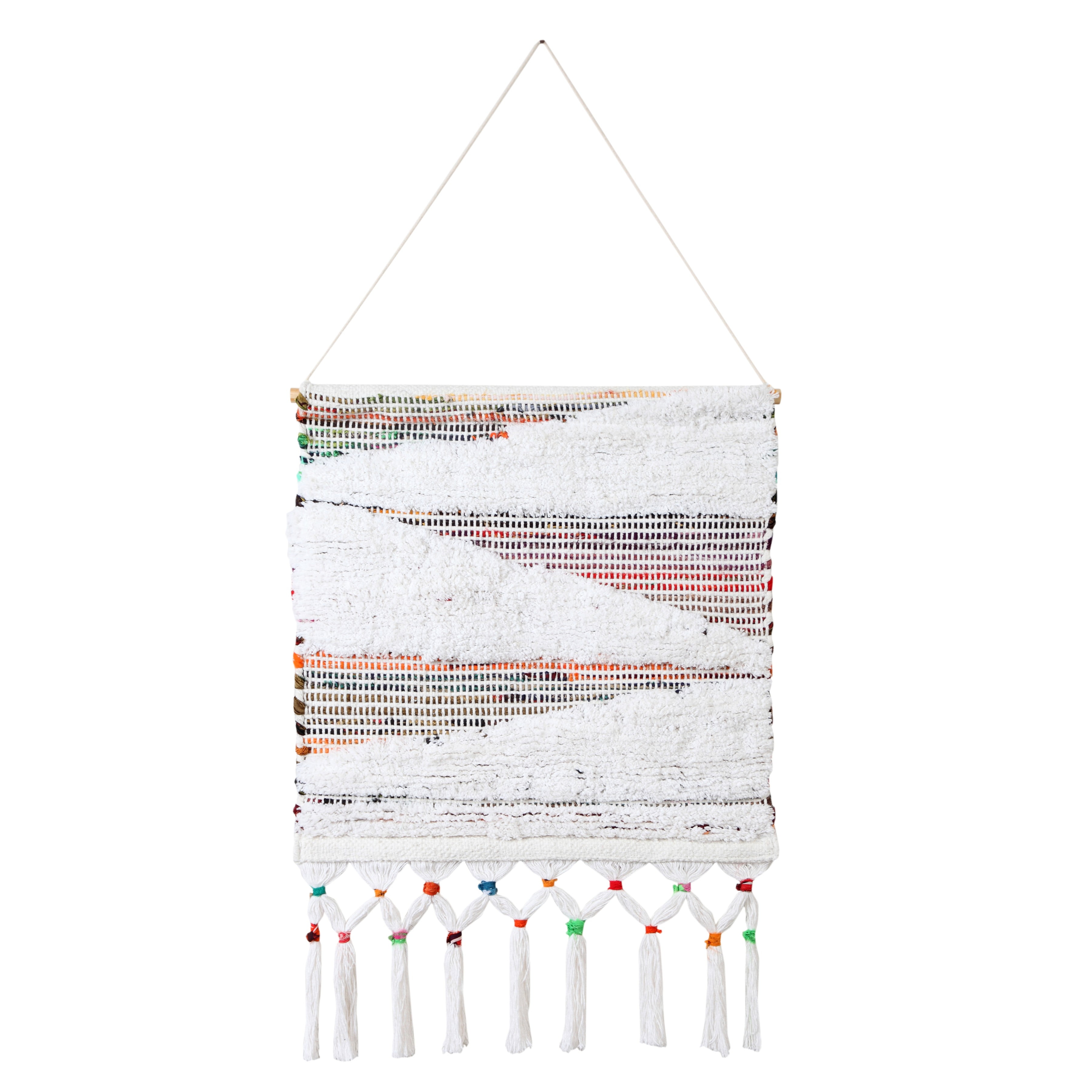 Boho Chindi Multicolor Woven Wall Hanging with Fringe