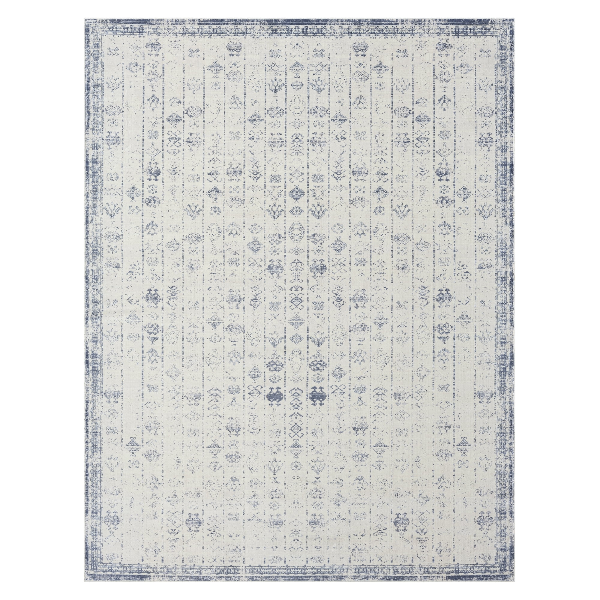 LR Home Brooke 2'8" x 3'10" Gray/Blue Gemoetric Waterproof Non-Slip Machine Washable Indoor Area Rug