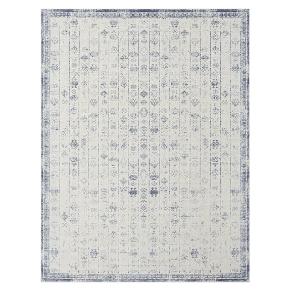 LR Home Brooke 2'8" x 3'10" Gray/Blue Gemoetric Waterproof Non-Slip Machine Washable Indoor Area Rug