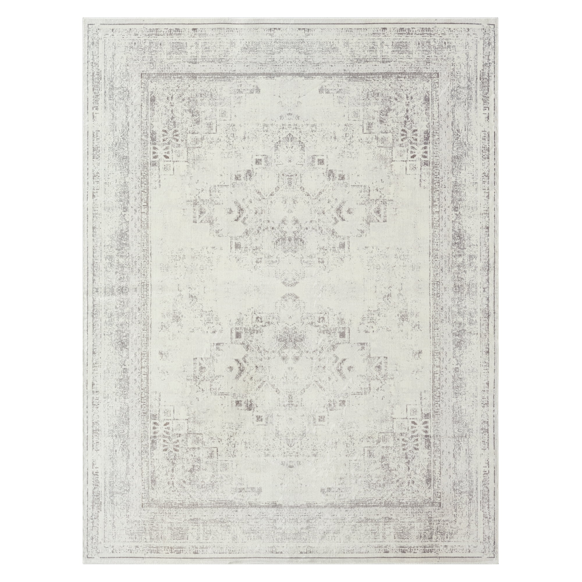 LR Home Brooke 2'8" x 3'10" Gray/Off White Double Medallion Waterproof Non-Slip Machine Washable Indoor Area Rug