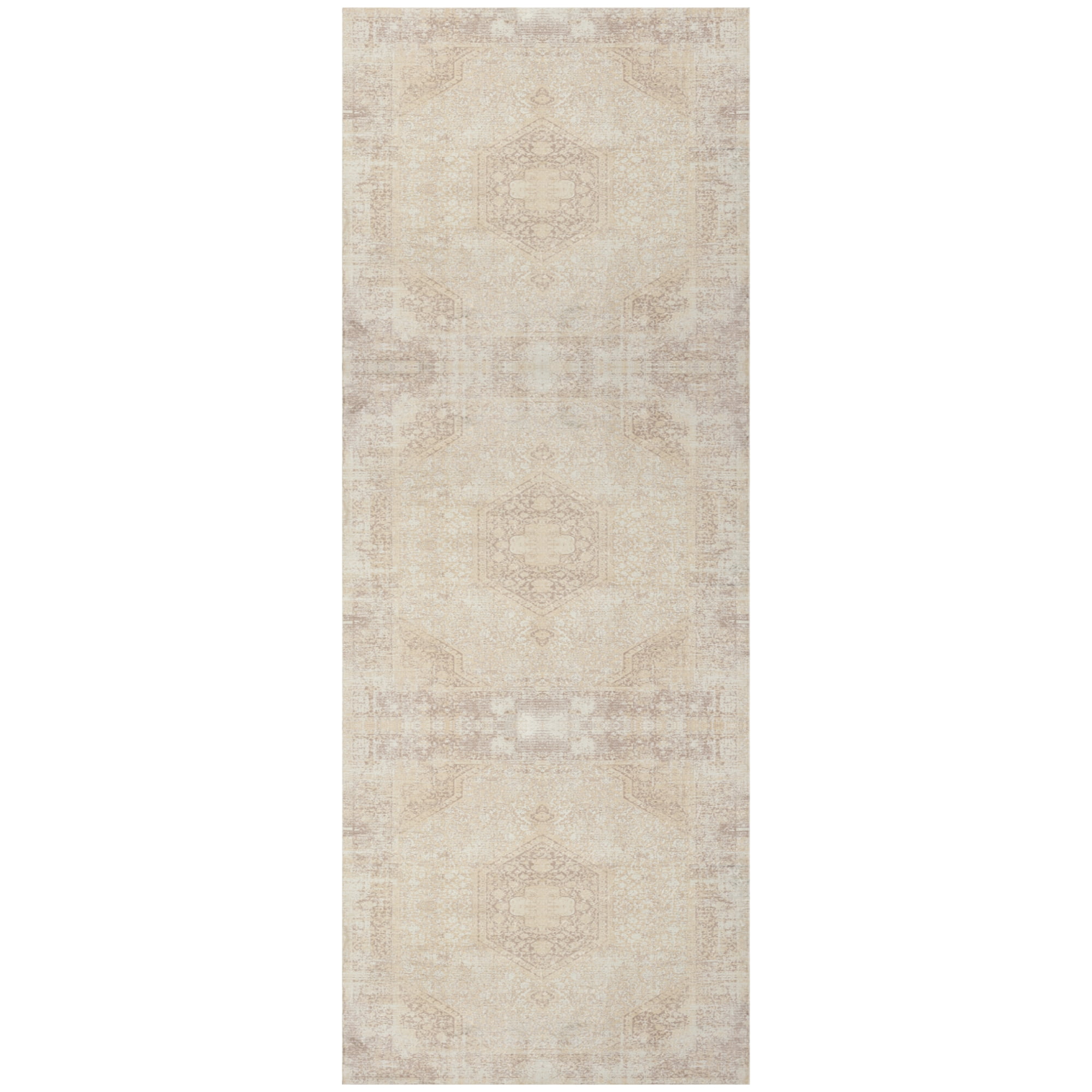 LR Home Brooke 2' x 5' Beige Medallion Waterproof Non-Slip Machine Washable Indoor Area Rug