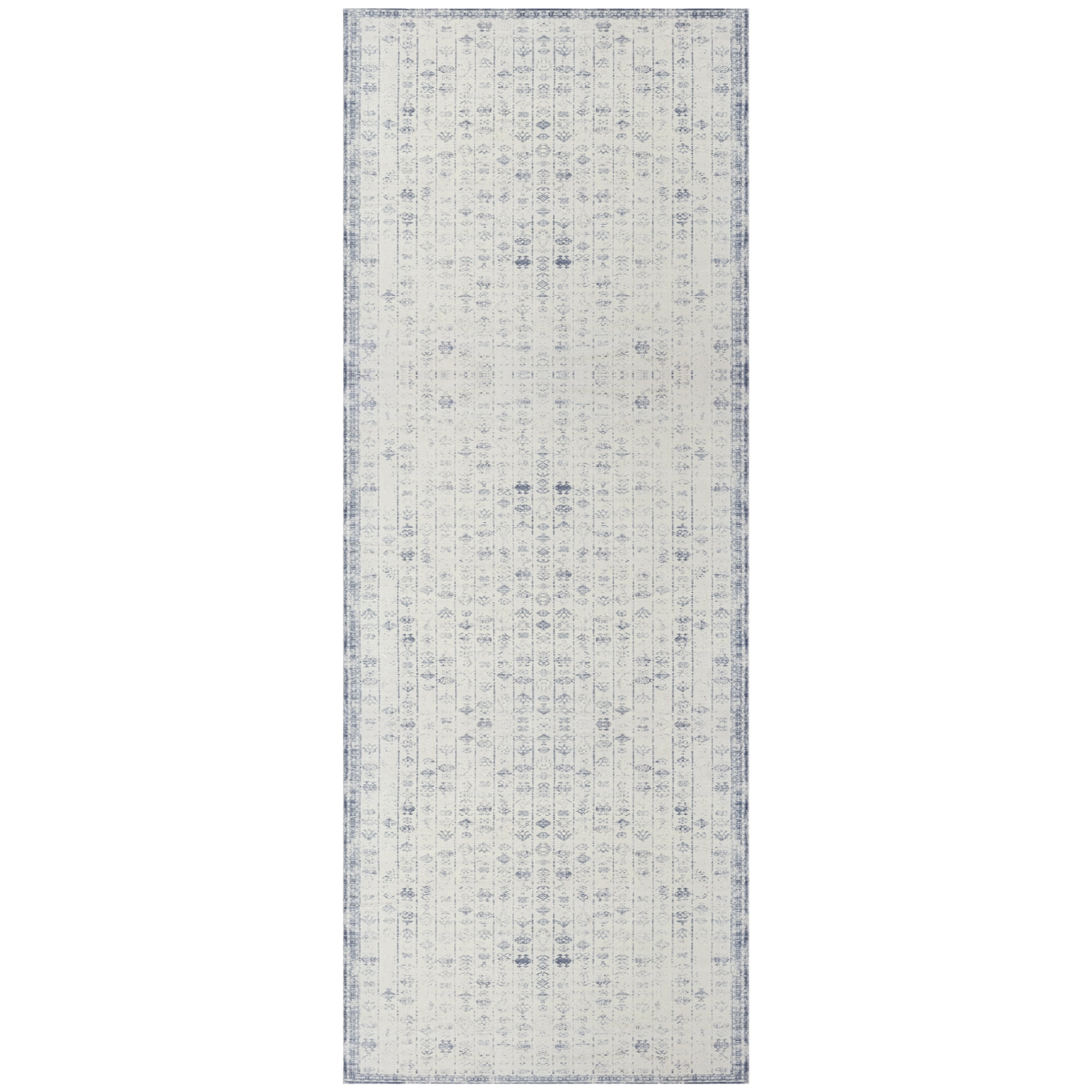 LR Home Brooke 2' x 5' Gray/Blue Geometric Waterproof Non-Slip Machine Washable Indoor Area Rug