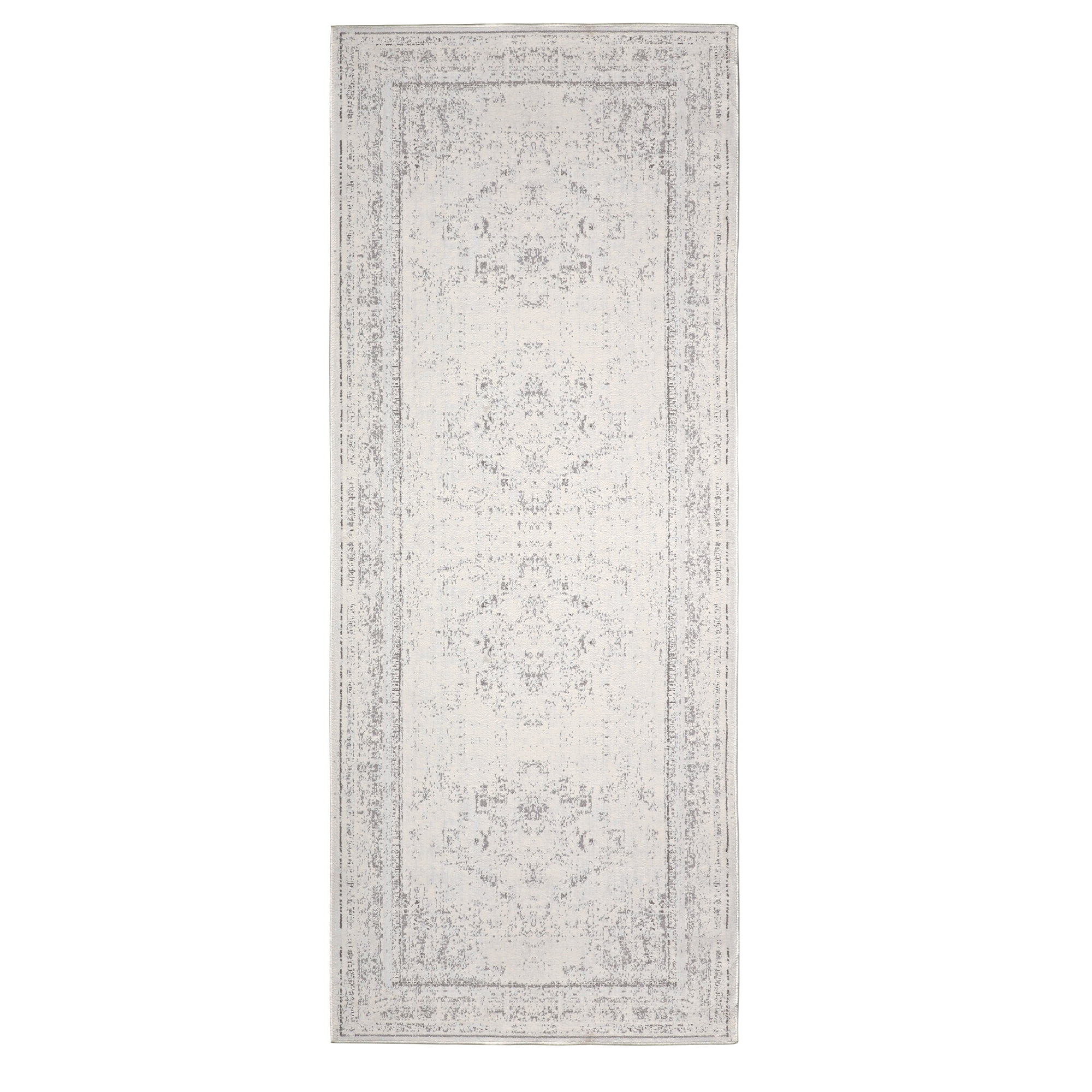 LR Home Brooke 2' x 5' Gray/Off White Double Medallion Waterproof Non-Slip Machine Washable Indoor Area Rug