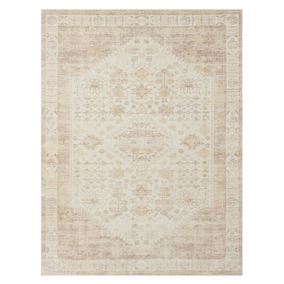 LR Home Brooke 5'3" x 7' Ivory/Beige Oriental Waterproof Non-Slip Machine Washable Indoor Area Rug