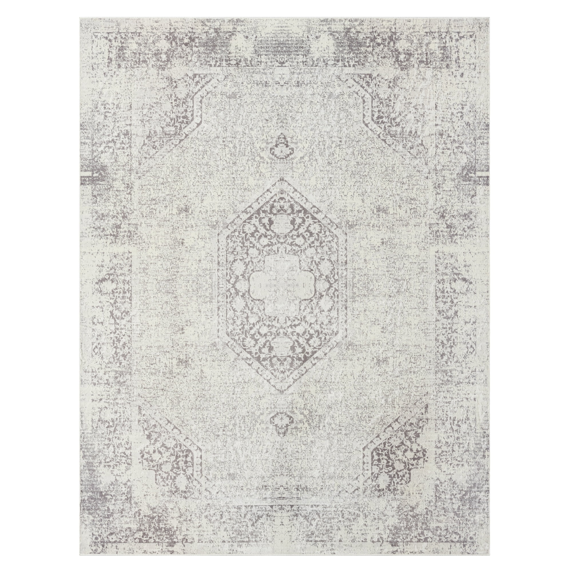 LR Home Brooke 5'3" x 7' Gray Medallion Waterproof Non-Slip Machine Washable Indoor Area Rug