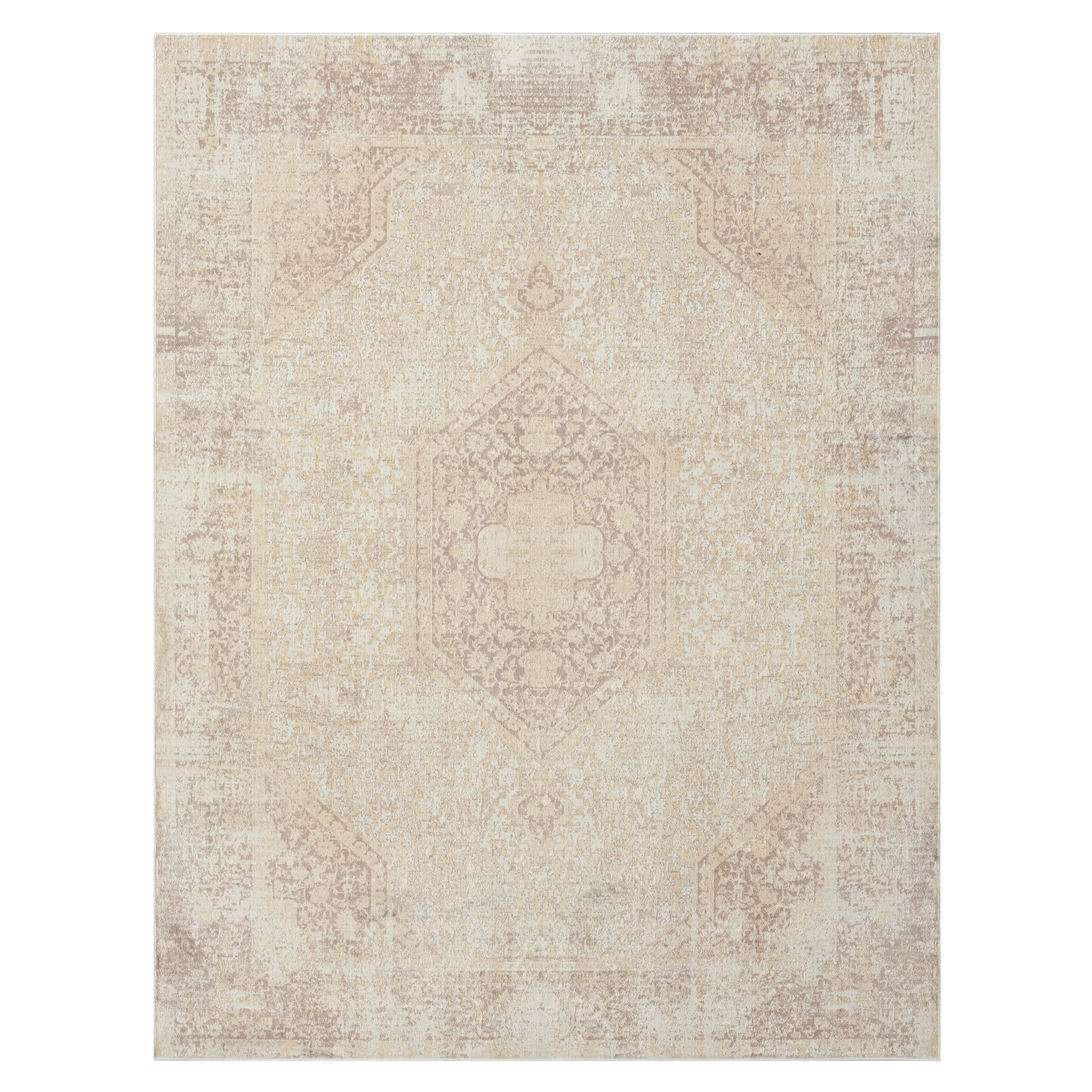 LR Home Brooke 7'10" x 9'10" Beige Medallion Waterproof Non-Slip Machine Washable Indoor Area Rug