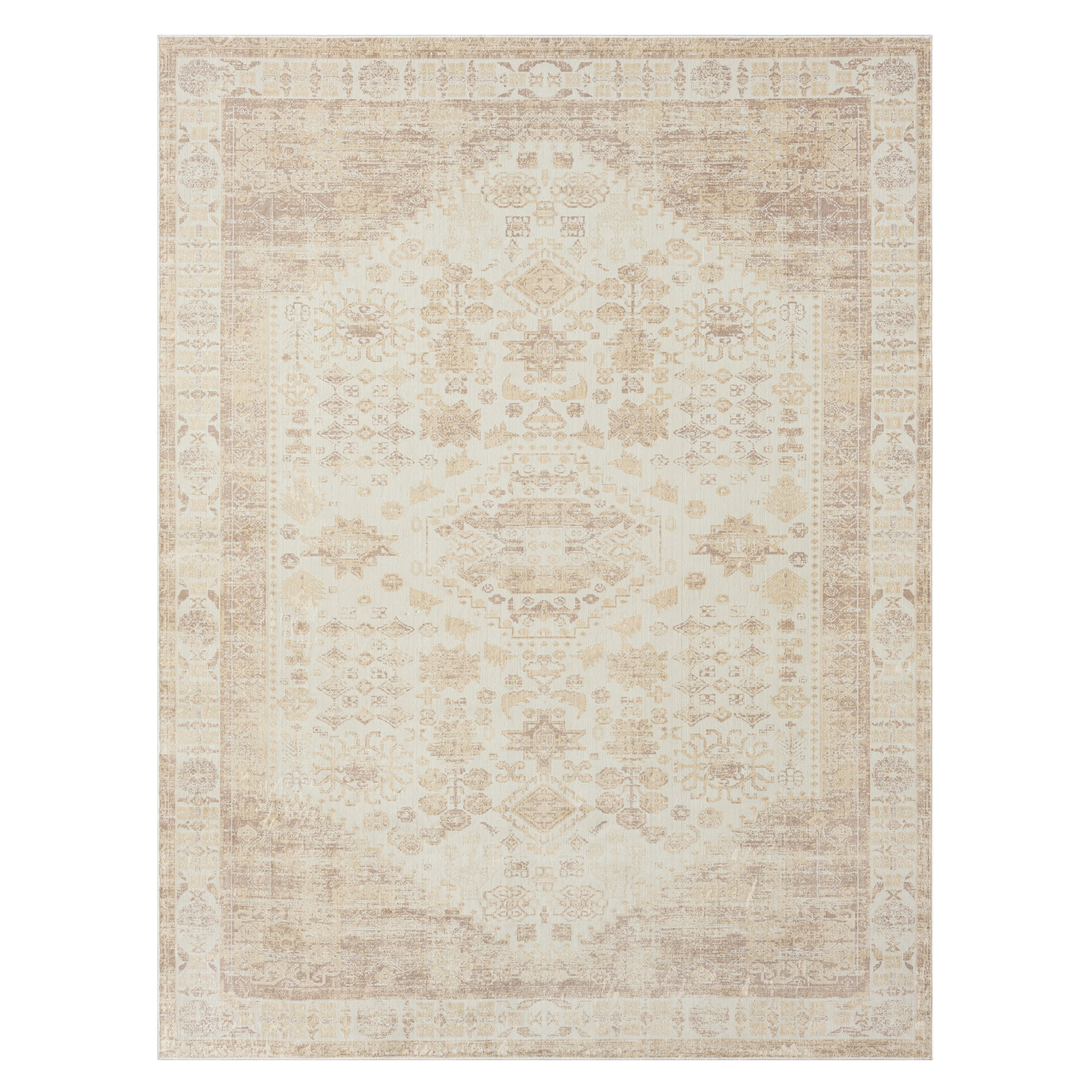 LR Home Brooke 7'10" x 9'10" Ivory/Beige Oriental Waterproof Non-Slip Machine Washable Indoor Area Rug