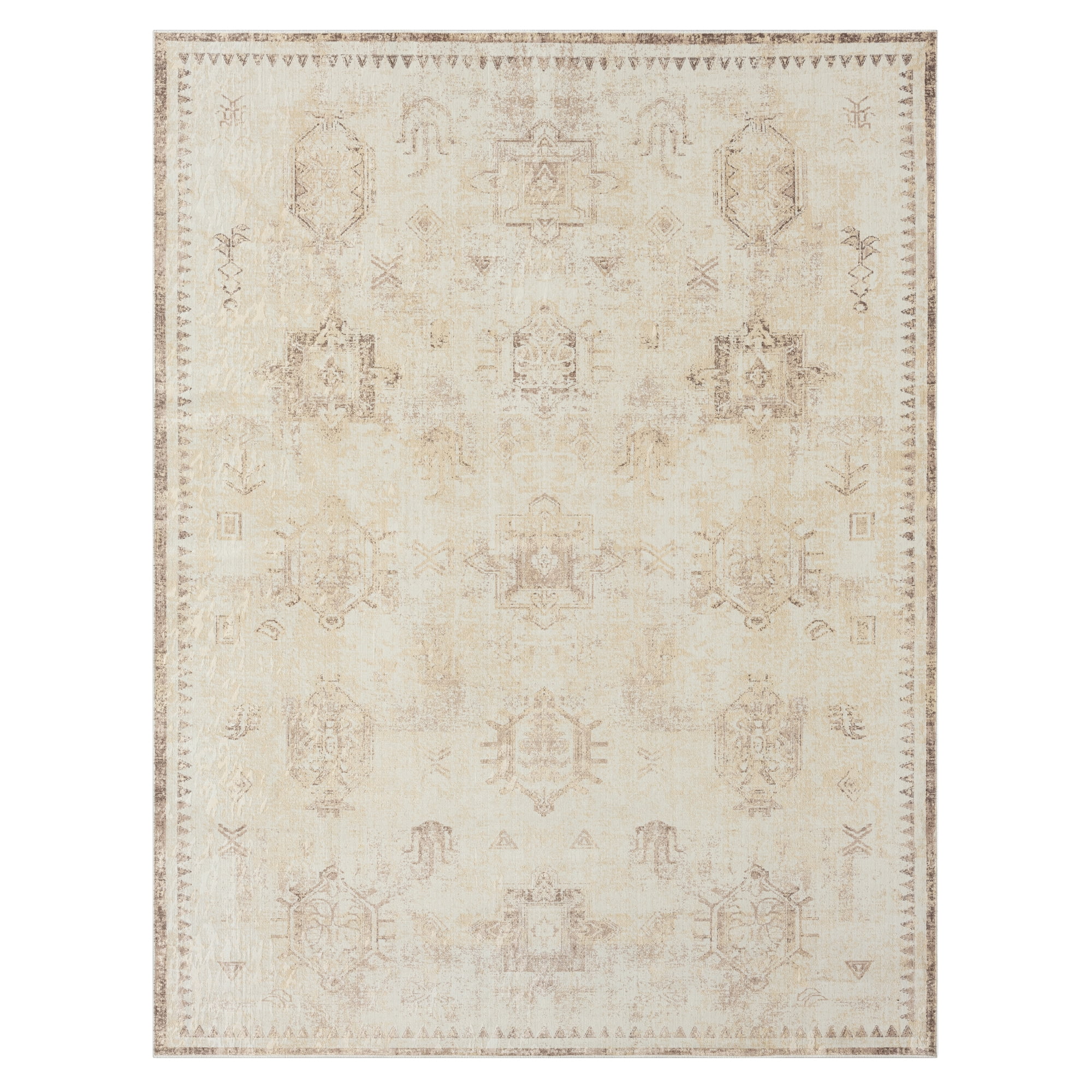 LR Home Brooke 7'10" x 9'10" Beige/Ivory Tribal Waterproof Non-Slip Machine Washable Indoor Area Rug