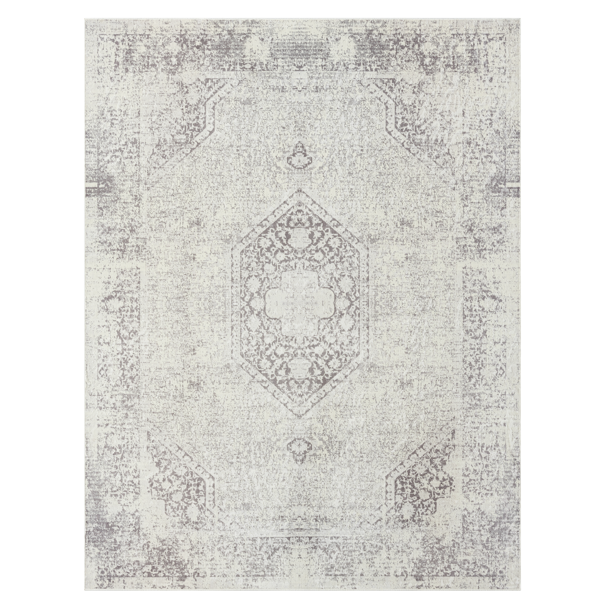 LR Home Brooke 7'10" x 9'10" Gray Medallion Waterproof Non-Slip Machine Washable Indoor Area Rug