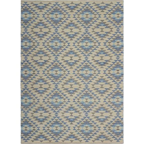 Lr Home Bryn Floral Geometric Ethnic Area Rug, Blue & Cream, 5' x 7'