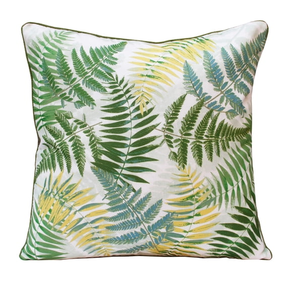 Lr Home Fern Hand-Woven Green/Yellow Botanical Polyester Indoor Throw Pillow, 20" x 20"