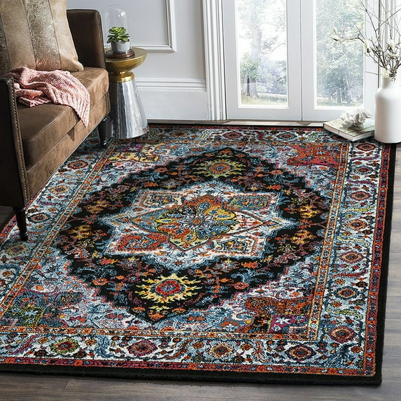 Lr Home Fusion Persian Coastal Black & Blue 3 Feet x 5 Feet Medallion Area Rug