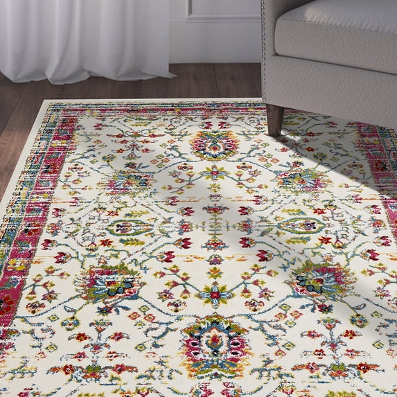 Lr Home Fusion White & Pink 7 Feet 9 Inch x 9 Feet 5 Inch Persian Floral Area Rug