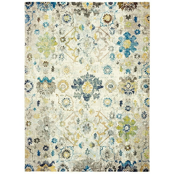 Lr Home Gala Distressed Floral Blue 4 Feet x 6 Feet Area Rug