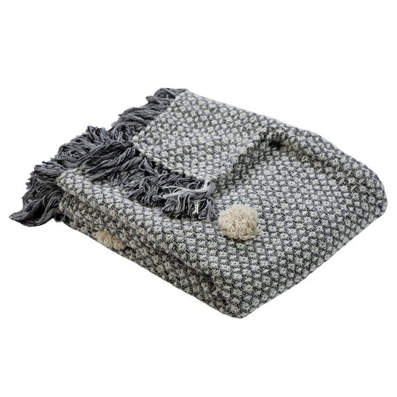 LR Home Grey/Black Diamond Hand-Woven All-Natural Cotton Throw Blanket