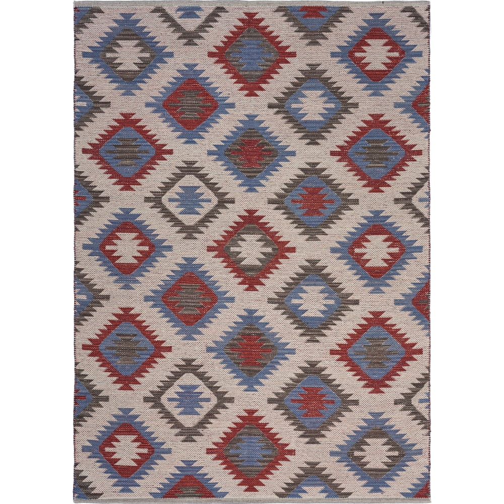 Handcrafted Red and Blue Geometric Cotton Area Rug