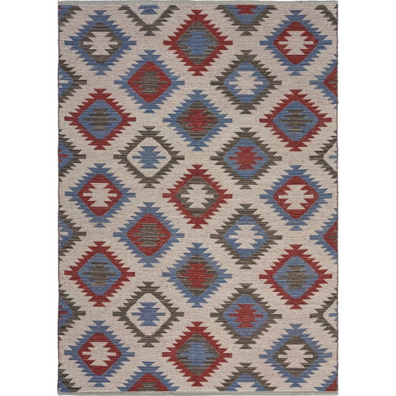 Lr Home Ikat Blue Red 3 Feet x 5 Feet Eclectic Geometric Area Rug