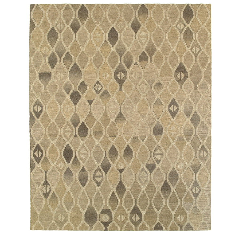 Beige Geometric Tufted Wool 9' x 12' Handmade Rug