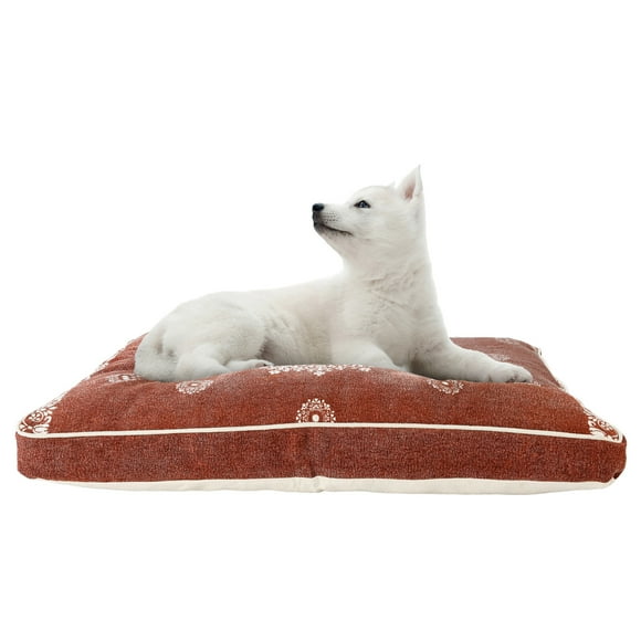 Lr Home Mandala Stonewash Pillow Dog Bed With Removable Cover, Orange, 24" x 36" x 3"