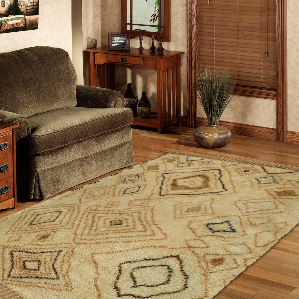 Ivory and Gold Hand-Knotted Wool 9' x 12' Area Rug